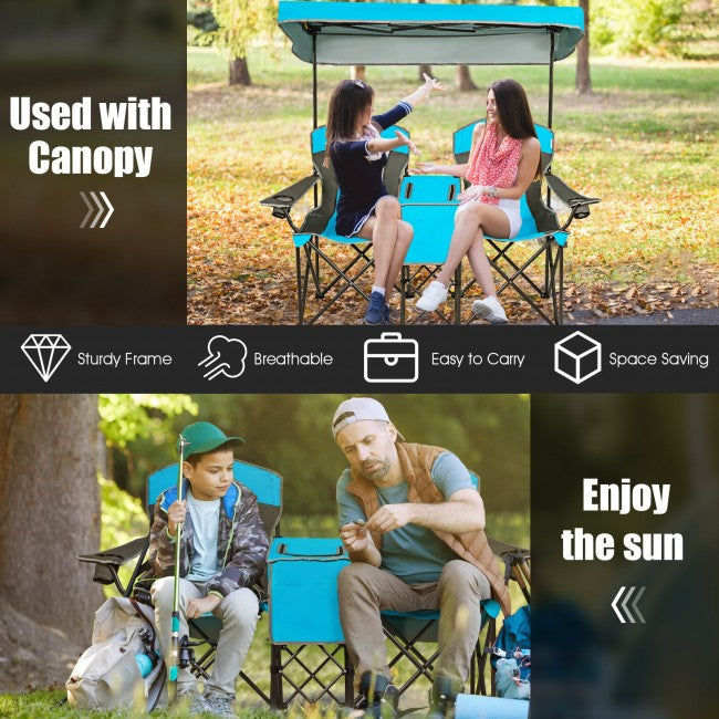 Outdoor Portable 2 Folding Beach Chairs Camping Seat with Shade Canopy