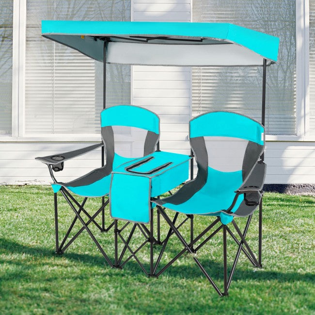 Outdoor Portable 2 Folding Beach Chairs Camping Seat with Shade Canopy