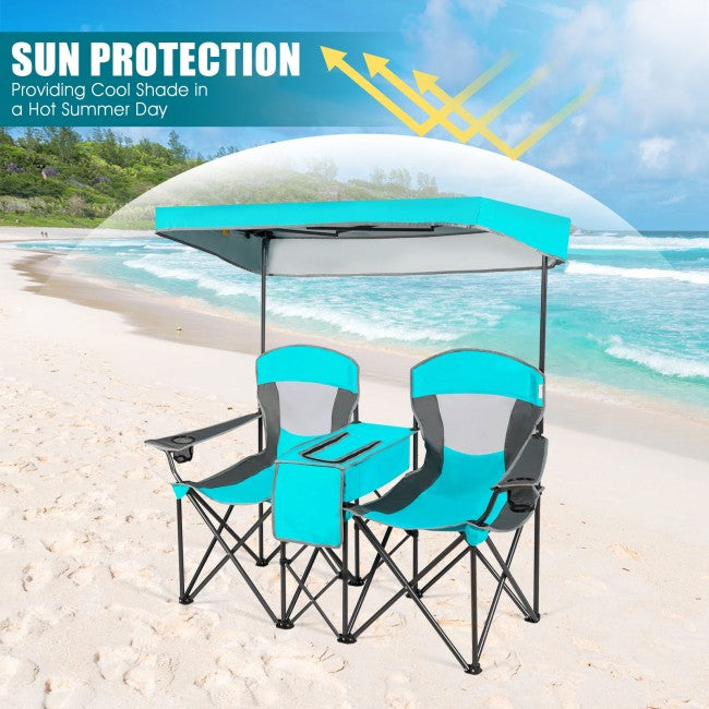 Outdoor Portable 2 Folding Beach Chairs Camping Seat with Shade Canopy