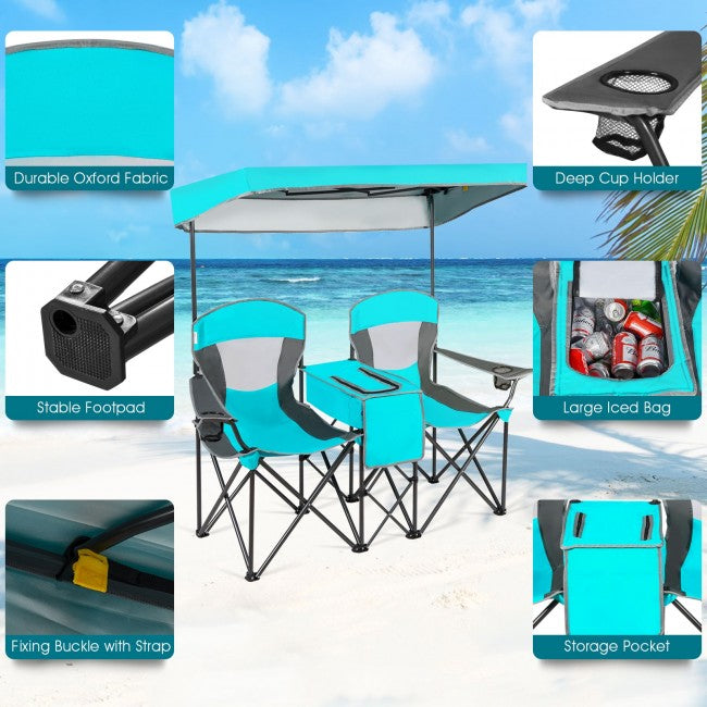 Outdoor Portable 2 Folding Beach Chairs Camping Seat with Shade Canopy