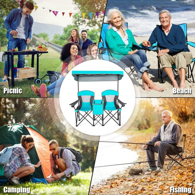 Outdoor Portable 2 Folding Beach Chairs Camping Seat with Shade Canopy