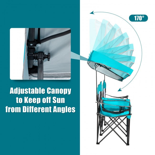 Outdoor Portable 2 Folding Beach Chairs Camping Seat with Shade Canopy