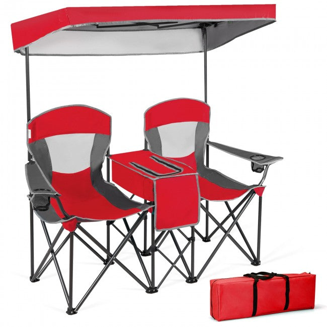 Outdoor Portable 2 Folding Beach Chairs Camping Seat with Shade Canopy