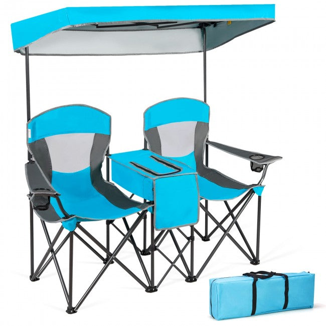Outdoor Portable 2 Folding Beach Chairs Camping Seat with Shade Canopy