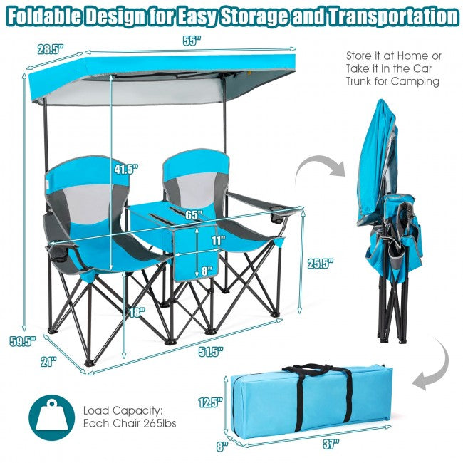 Outdoor Portable 2 Folding Beach Chairs Camping Seat with Shade Canopy