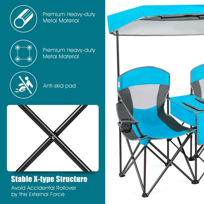 Outdoor Portable 2 Folding Beach Chairs Camping Seat with Shade Canopy