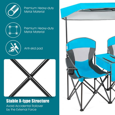 Outdoor Portable 2 Folding Beach Chairs Camping Seat with Shade Canopy