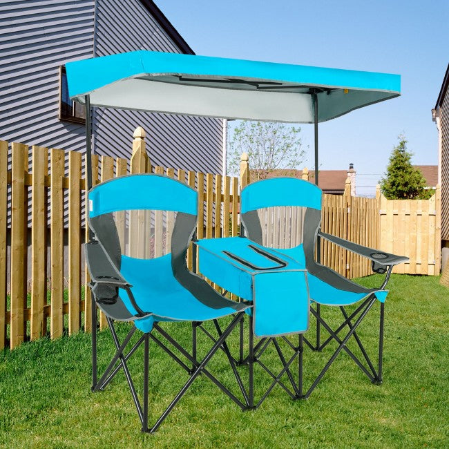 Outdoor Portable 2 Folding Beach Chairs Camping Seat with Shade Canopy