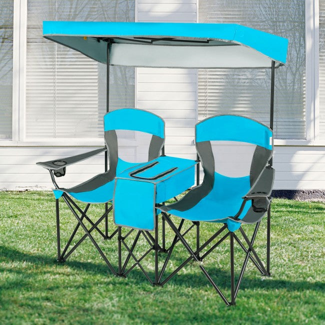 Outdoor Portable 2 Folding Beach Chairs Camping Seat with Shade Canopy