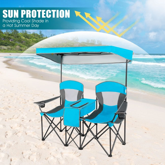 Outdoor Portable 2 Folding Beach Chairs Camping Seat with Shade Canopy