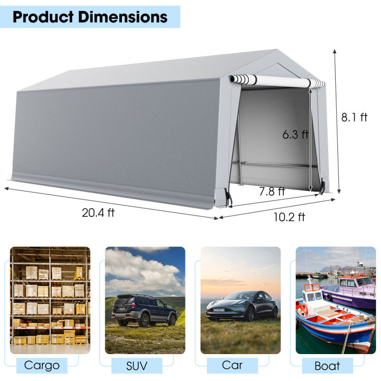 10 x 20 Feet Outdoor Heavy Duty Carport Car Canopy Garage Party Tent Boat Storage Shelter with Doors