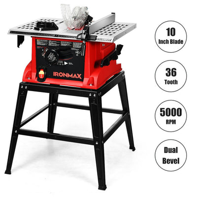 10 Inch Portable Aluminum Table Saw 15 Amp Electric Cutting Machine with Sliding Miter Gauge