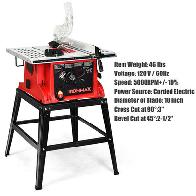 10 Inch Portable Aluminum Table Saw 15 Amp Electric Cutting Machine with Sliding Miter Gauge