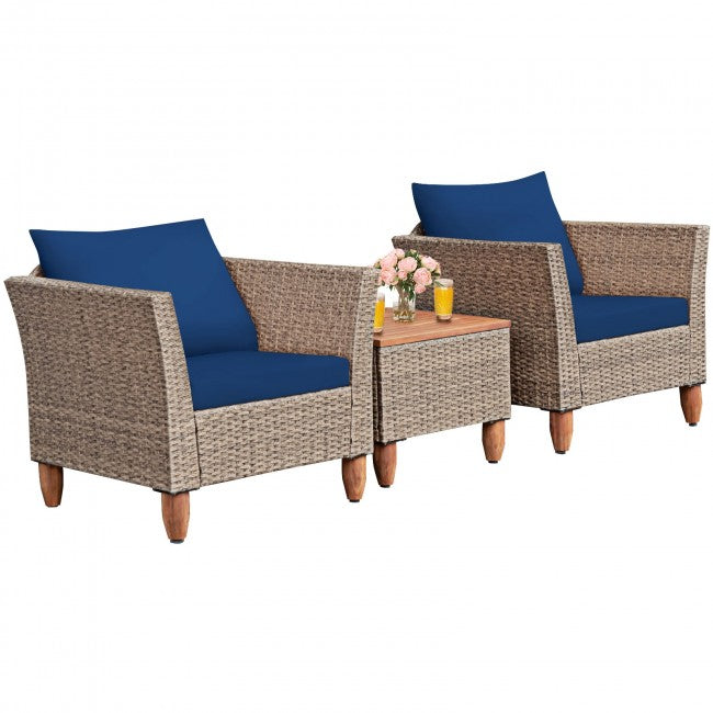 3 Pieces Patio Rattan Bistro Furniture Set