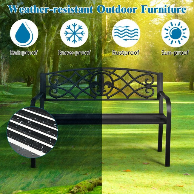 Outdoor Garden Steel Bench Patio Furniture Chair with Slatted Seat