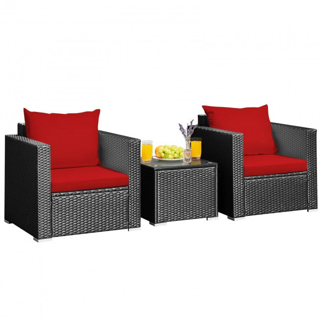 3 Pieces Patio Wicker Furniture Set with Cushion