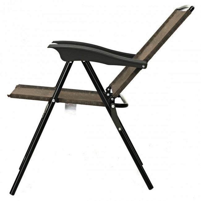 2 Pieces Folding Sling Chairs with Steel Armrest and Adjustable Back for Patio