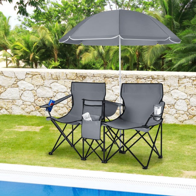 2 Pcs Portable Folding Picnic Chairs With Umbrella