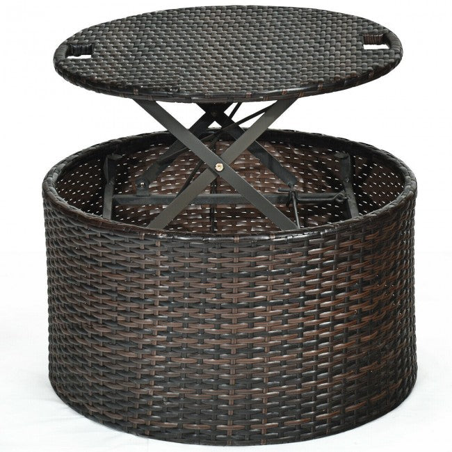 Outdoor Wicker Furniture Sets Patio Round Rattan Daybed With Retractable Canopy