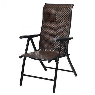 2 Pieces Patio Rattan Folding Reclining Chair