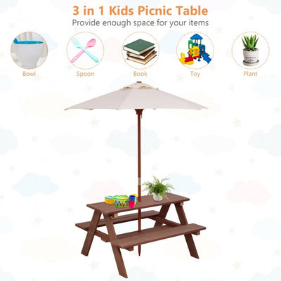 4-Seat Outdoor Picnic Table Bench with Umbrella