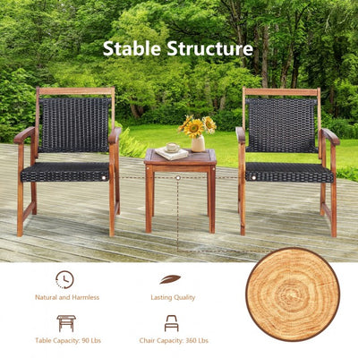 3 Pieces Rattan Bistro Set with Acacia Wood Frame for Garden