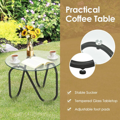 3 Pieces Outdoor Rattan Furniture Set Patio Conversation Set with Tempered Glass Table