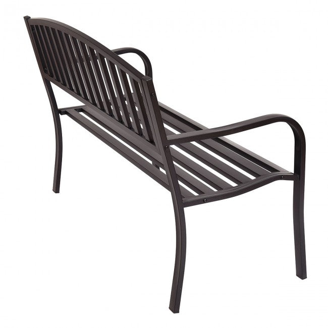 50" Steel Garden Bench Loveseats Outdoor Patio Furniture Chair with Slatted Seat
