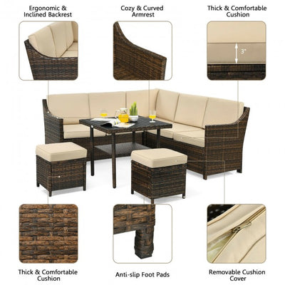 6 Pieces Outdoor Patio Rattan Furniture Set Conversation Sofa Set with Padded Cushion and Table