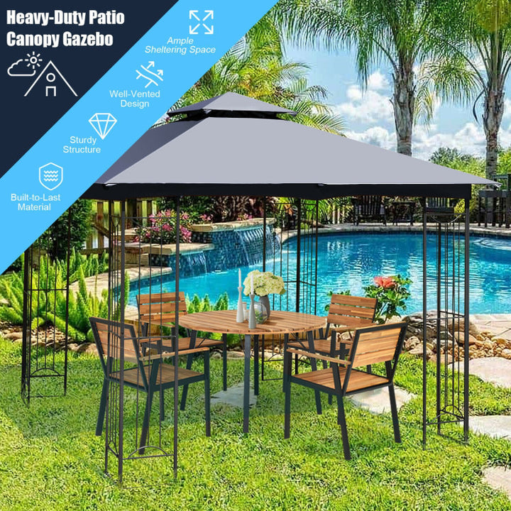 10 x 10 FT Heavy-Duty Patio Canopy Gazebo Tent with 2 Tier Vented Roof