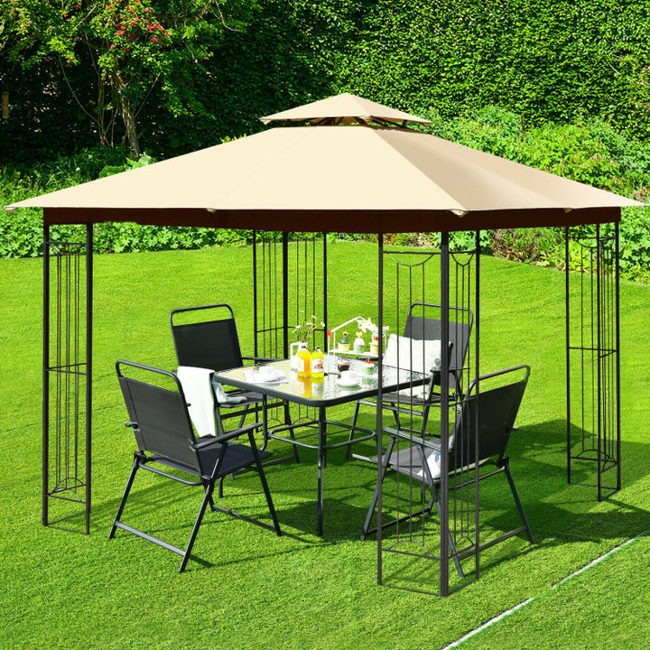 10 x 10 FT Heavy-Duty Patio Canopy Gazebo Tent with 2 Tier Vented Roof
