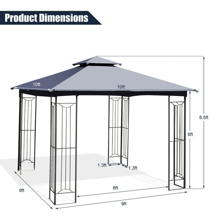 10 x 10 FT Heavy-Duty Patio Canopy Gazebo Tent with 2 Tier Vented Roof