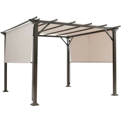 10 x 10 Feet Outdoor Metal Frame Pergola Gazebo Patio Garden Furniture Shelter With Retractable Canopy Shade