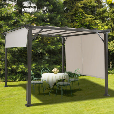 10 x 10 Feet Outdoor Metal Frame Pergola Gazebo Patio Garden Furniture Shelter With Retractable Canopy Shade