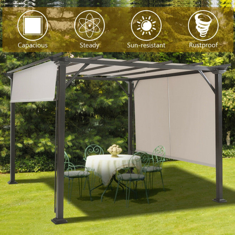 10 x 10 Feet Outdoor Metal Frame Pergola Gazebo Patio Garden Furniture Shelter With Retractable Canopy Shade