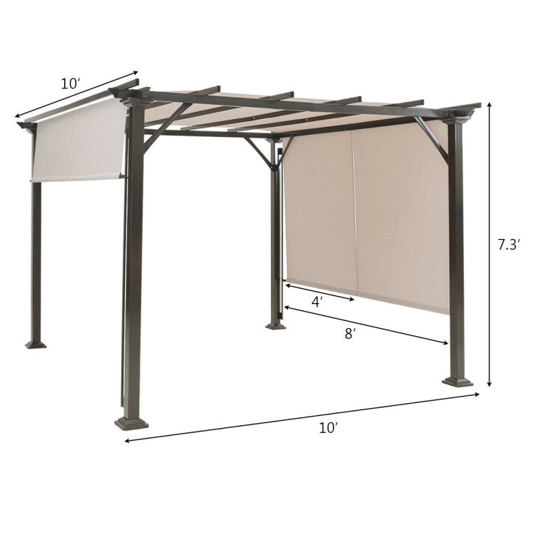 10 x 10 Feet Outdoor Metal Frame Pergola Gazebo Patio Garden Furniture Shelter With Retractable Canopy Shade