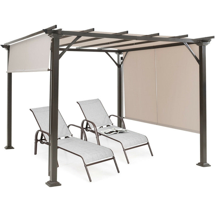 10 x 10 Feet Outdoor Metal Frame Pergola Gazebo Patio Garden Furniture Shelter With Retractable Canopy Shade