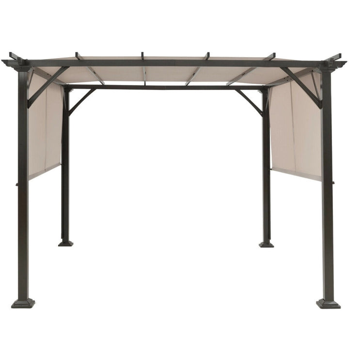 10 x 10 Feet Outdoor Metal Frame Pergola Gazebo Patio Garden Furniture Shelter With Retractable Canopy Shade