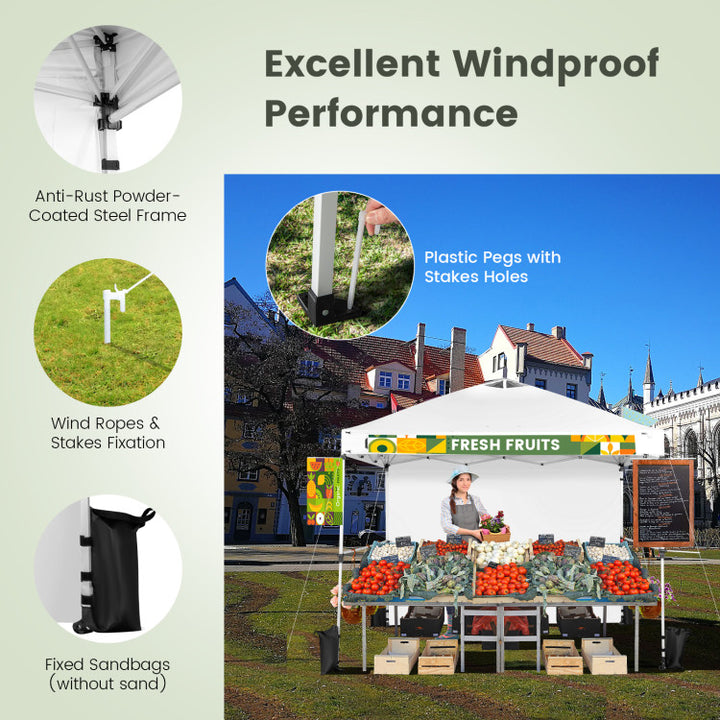 10 x 10 Feet Portable Commercial Pop-up Canopy Foldable Party Tent Awning with Detachable Sidewall and Roller Bag
