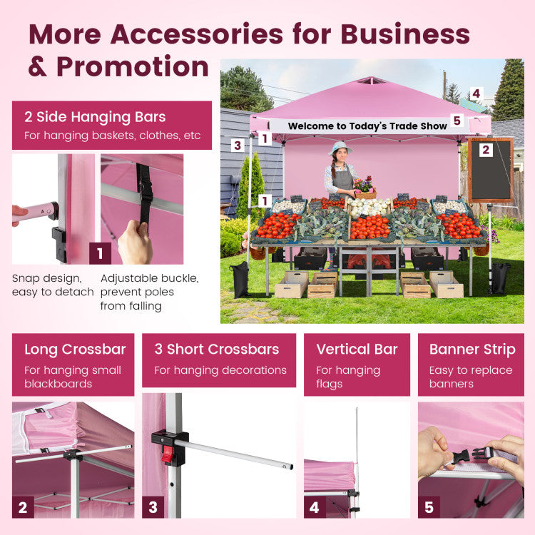 10 x 10 Feet Portable Commercial Pop-up Canopy Foldable Party Tent Awning with Detachable Sidewall and Roller Bag