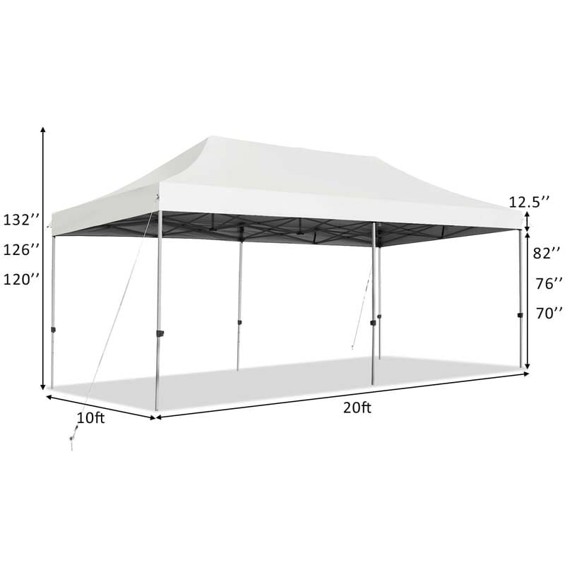 10 x 20 FT Outdoor Pop Up Canopy Portable Folding Camping Tent with Adjustable Height and Storage Bag
