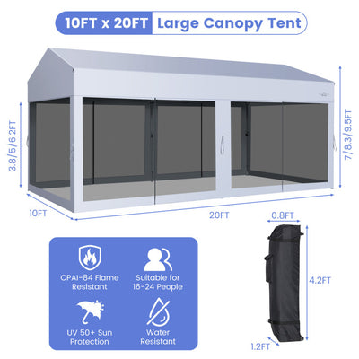 10 x 20 Feet Pop-Up Canopy Party Tent Heavy Duty Garage Car Shelter with Removable Sidewalls and 2-Wheeled Bag