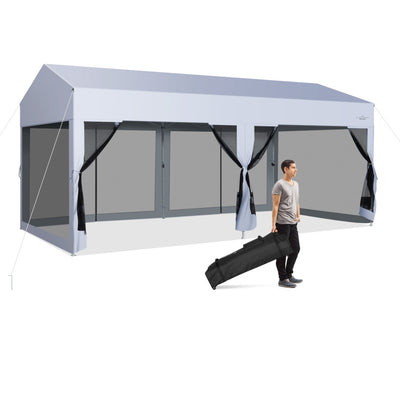 10 x 20 Feet Pop-Up Canopy Party Tent Heavy Duty Garage Car Shelter with Removable Sidewalls and 2-Wheeled Bag