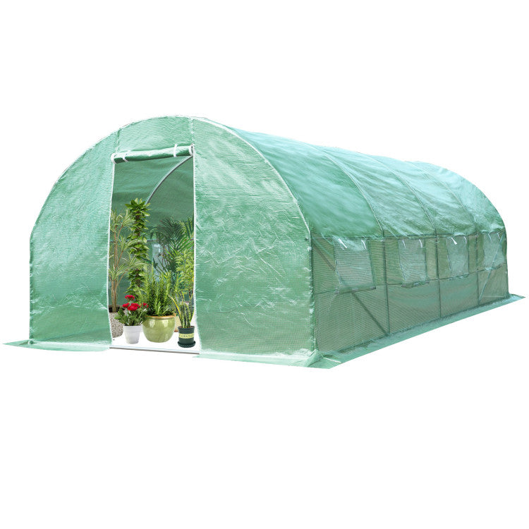 10 x 6.5 x 20 Feet Garden Large Greenhouse Portable Walk-in Tunnel Greenhouse Plastic Plant Hot House with Roll-up Zippered Doors and Side Mesh Windows