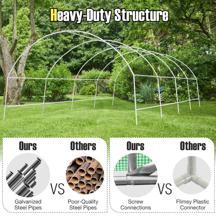 10 x 6.5 x 20 Feet Garden Large Greenhouse Portable Walk-in Tunnel Greenhouse Plastic Plant Hot House with Roll-up Zippered Doors and Side Mesh Windows
