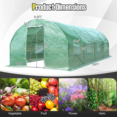 10 x 6.5 x 20 Feet Garden Large Greenhouse Portable Walk-in Tunnel Greenhouse Plastic Plant Hot House with Roll-up Zippered Doors and Side Mesh Windows