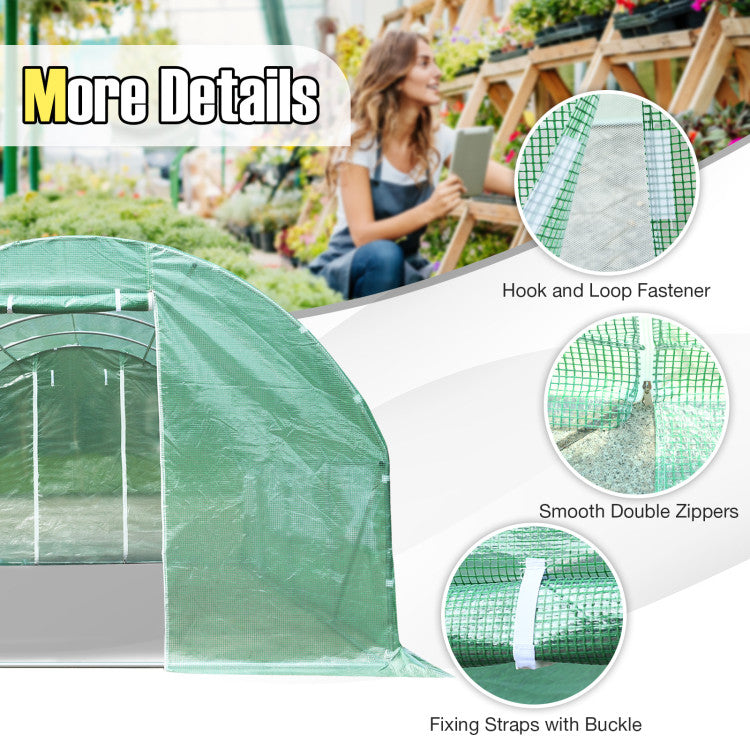 10 x 6.5 x 20 Feet Garden Large Greenhouse Portable Walk-in Tunnel Greenhouse Plastic Plant Hot House with Roll-up Zippered Doors and Side Mesh Windows