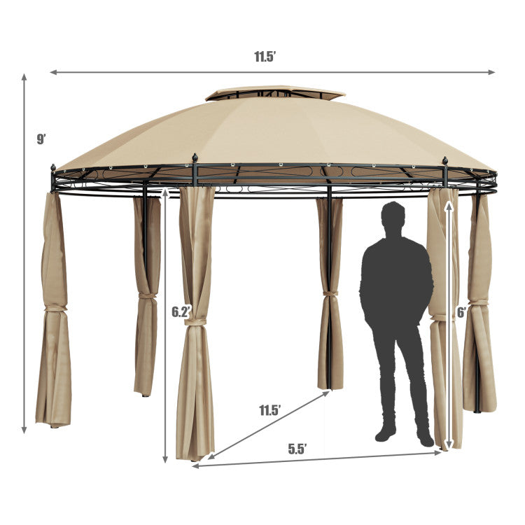 11.5 Feet Outdoor Dome Gazebo Patio Round Canopy Shelter with Removable Curtain and Large Activity Space