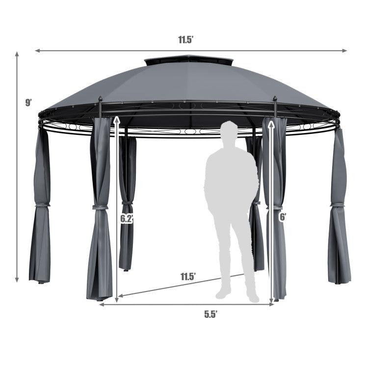11.5 Feet Outdoor Dome Gazebo Patio Round Canopy Shelter with Removable Curtain and Large Activity Space