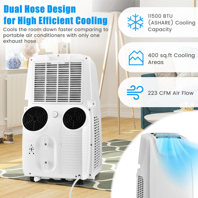 11500 BTU 3-in-1 Portable Air Conditioner Powerful AC Unit with Dual Hose and Remote Control